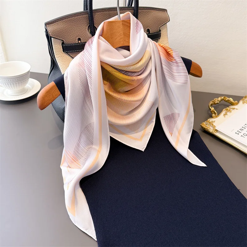 

Scarf Female Hijab Silk Square Luxury Shawl Wraps Headscarf Neckerchief Bandanas Ribbon Foulards Femme Luxury Accesories