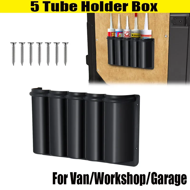 For Van Workshop Garage Car Interior 5-Tube Holder Storage Organizer Box Black With Screws Replacement Accessory