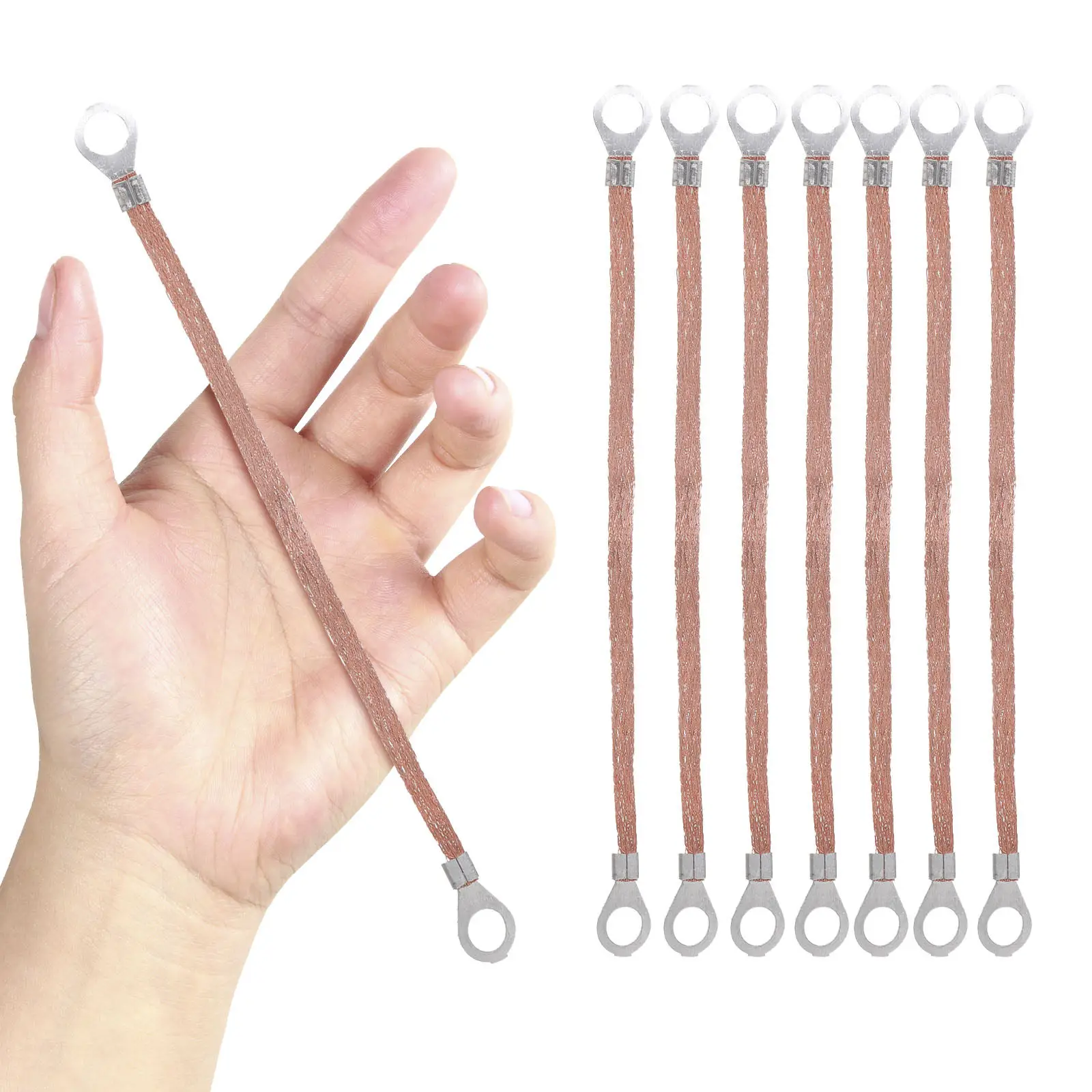 

100Pcs Ground Lead Wire Copper Braided Flat Connection Wire for High Voltage Equipment Industrial Grounding Shielding Cable