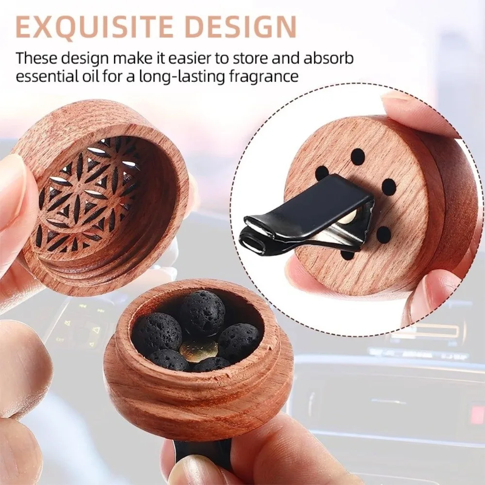 Natural Fragrance Car Essential Oil Diffuser Clip-on Long-lasting Floral Wooden Aroma Diffuser Slowly Volatile