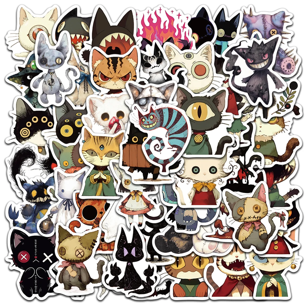 

50pcs Funny Cartoon Horror Monster Cats Stickers DIY Decoration For Luggage Laptop Water Bottle Guitar Phone Vinyl Decals