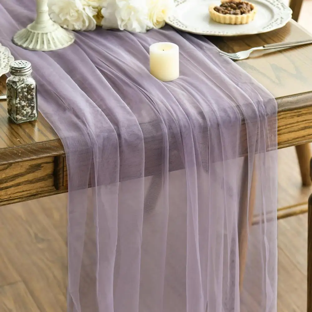 2025 Festive Table Decor Elegant Tulle Table Runner for Wedding Decor Bridal Shower Birthday Party Sheer Tablecloth for Dessert