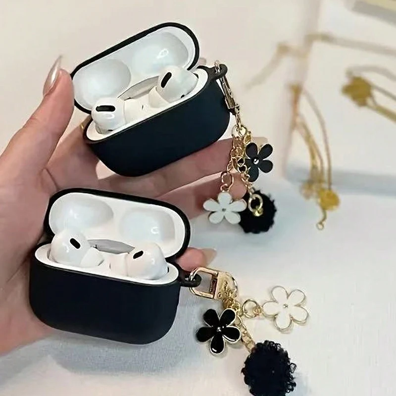 For Headphone Case Airpod Pro3/Pro2/Pro Soft Silicone Protective Case Airpod 1or2/3/4 Earphone Cover with Cute Flower Keychain