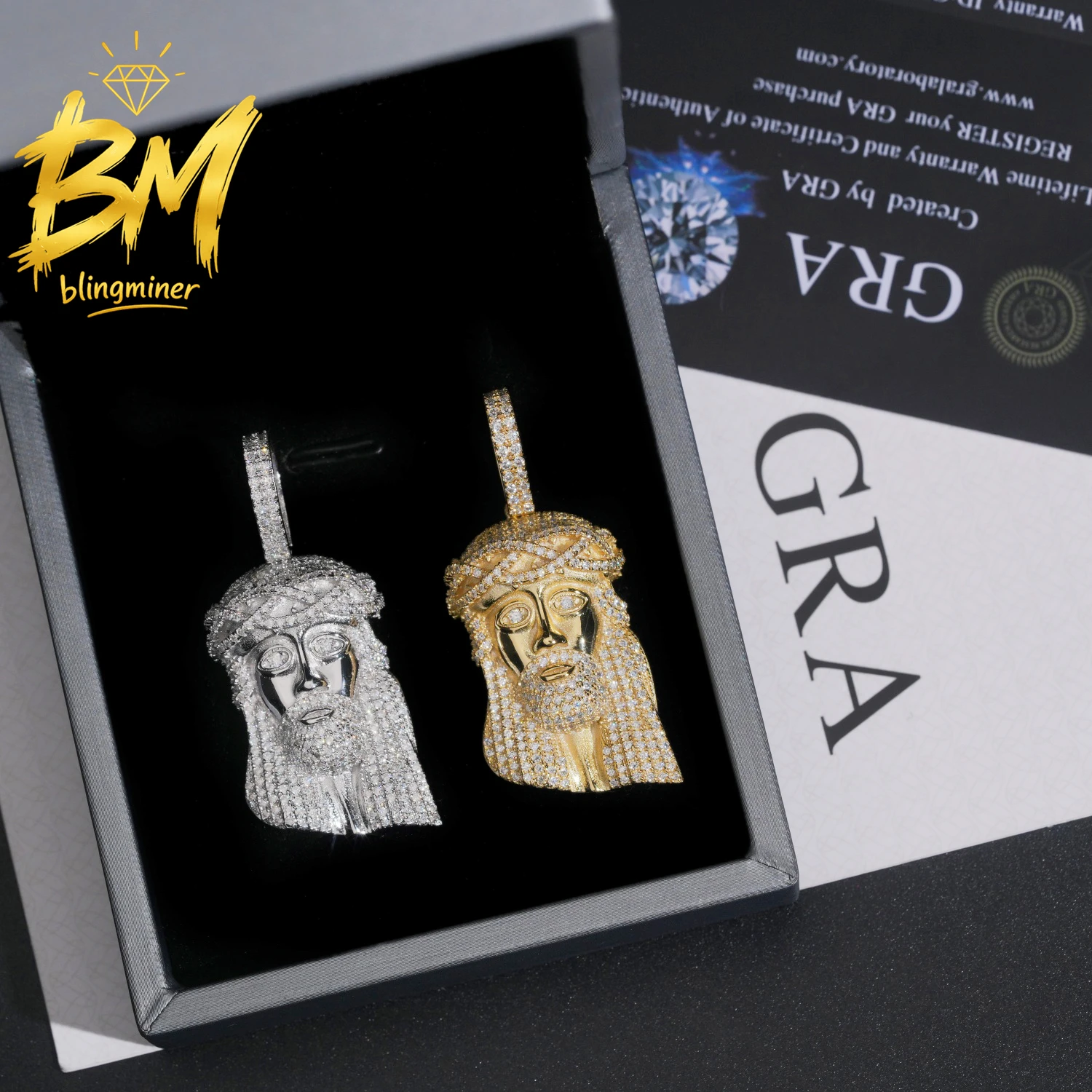 Blingminer  Jesus VVS Moissanite Pendant For Men Women S925 Silver  Iced Out Pendants  Pass Diamonds Tester GRA Free Shipping