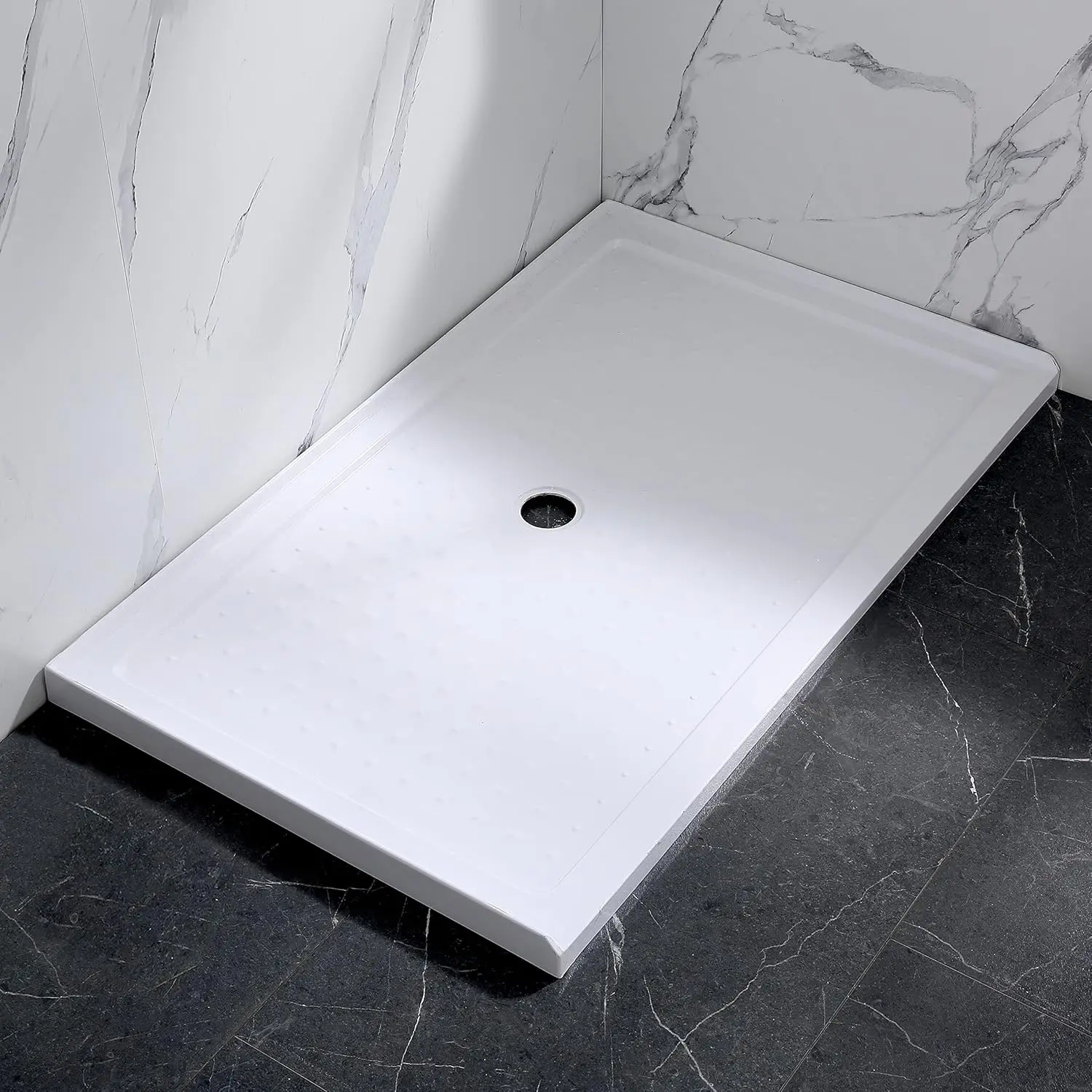 CUPC Center Drain Single Threshold Non Slip Surface Rectangle Bathroom Acrylic Shower Base view 3