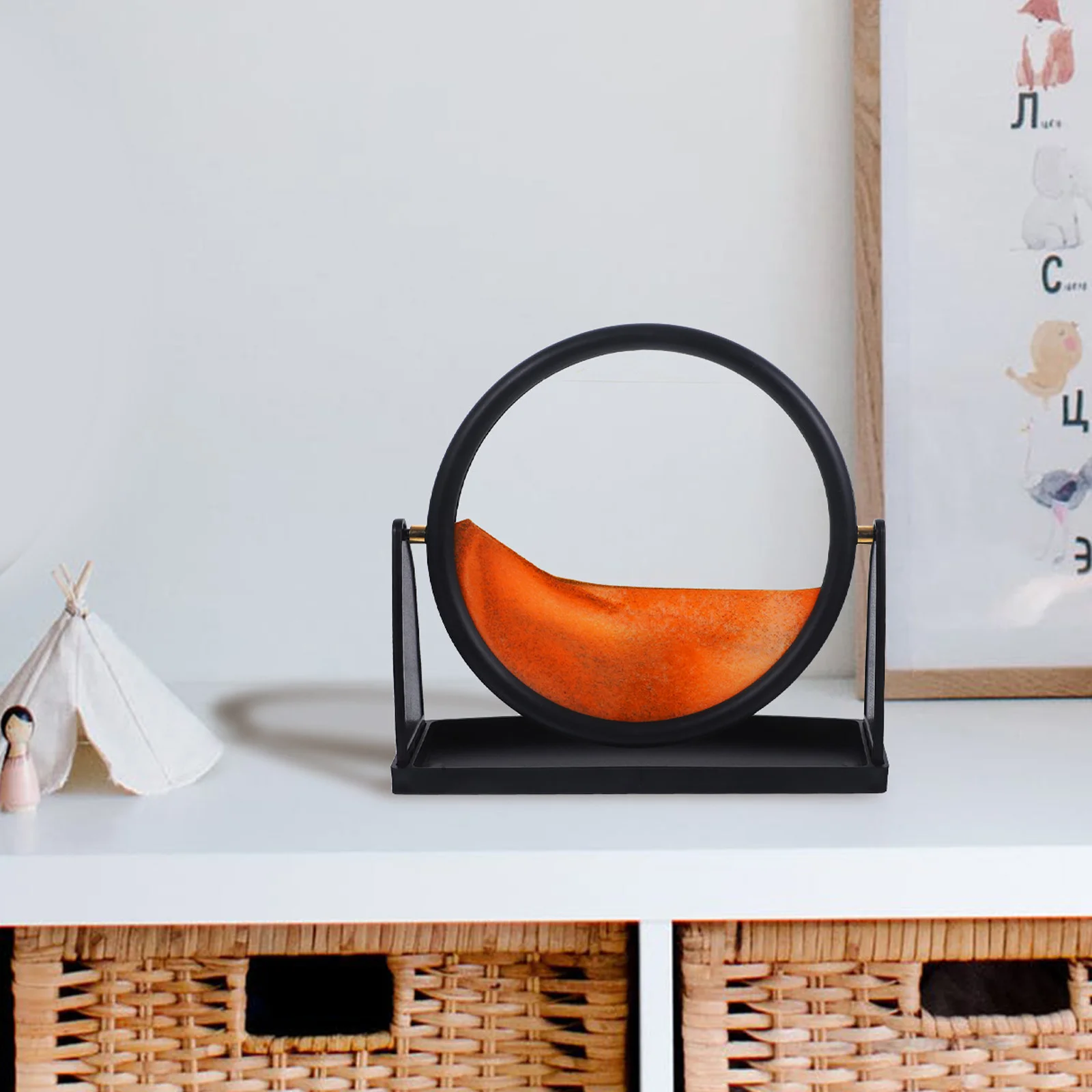 Quadro di Sabbia in Movimento 3D, Dipinto di Sabbia Veloce, Decorazione in Cornice di Vetro Rotonda, Ornamento da Scrivania per Ufficio e Casa, Decorazione Paesaggio di Sabbia