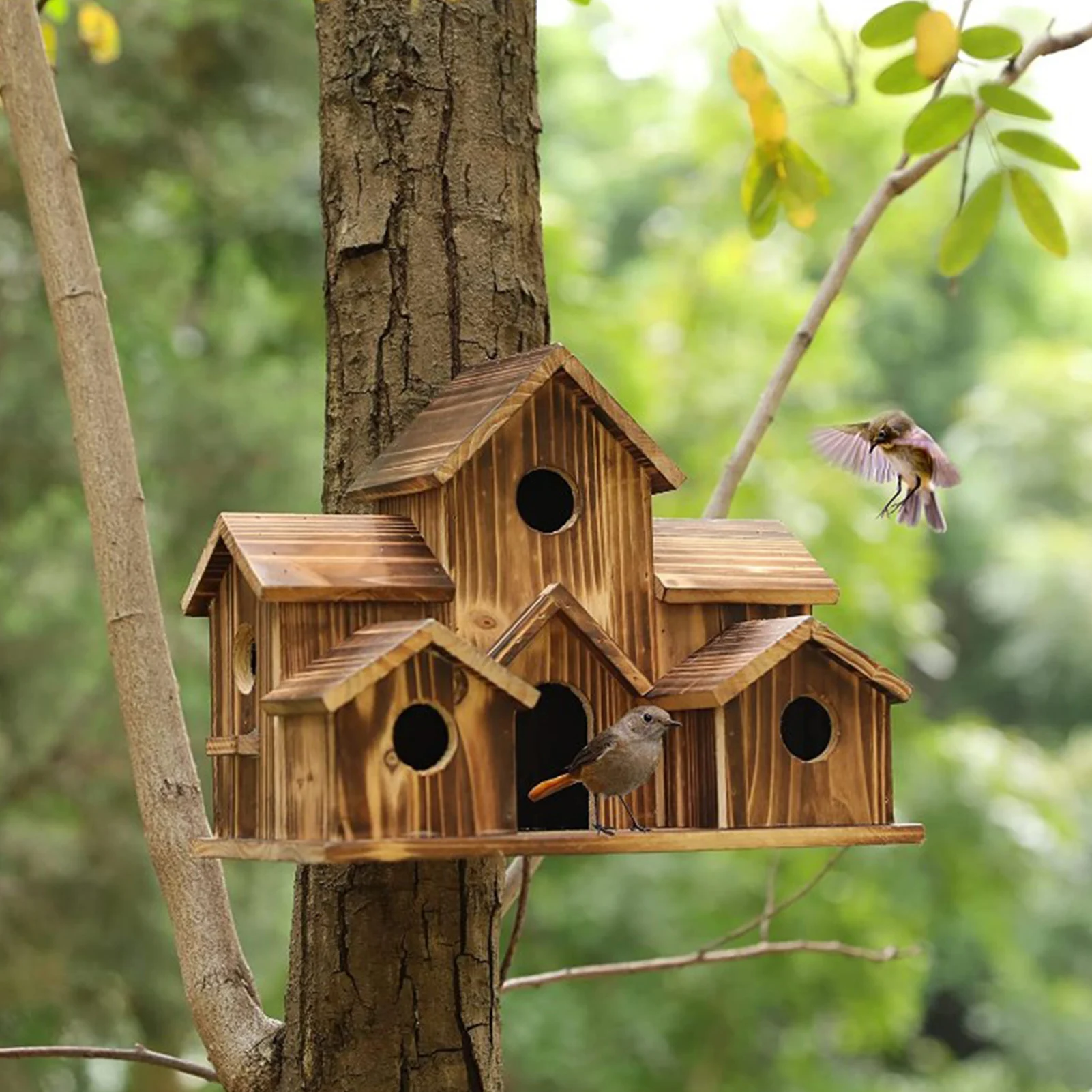 Bird House for Outside,Wooden Bird Houses for Outside Hanging,Bird Houses for Outside Clearance,6 Hole Handmade Bird House