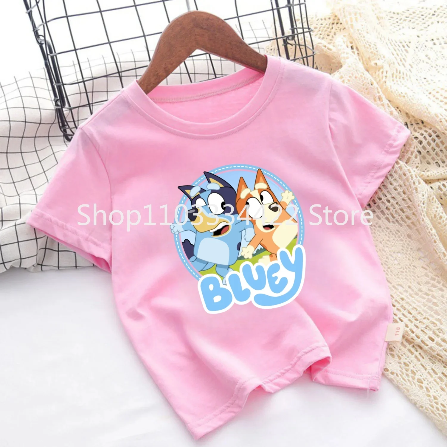 Blueys Bingo T-shirt Children Summer Clothing Girls Pink Trendy Base Tops Cute Cartoon Figure Print Tees Kids Birthday Gifts