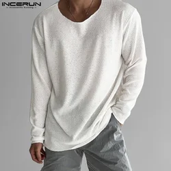 Men's Casual T Shirt O-neck Long Sleeve Solid Color Breathable Men Clothing Streetwear 2024 Fashion Male Shirts S-5XL INCERUN