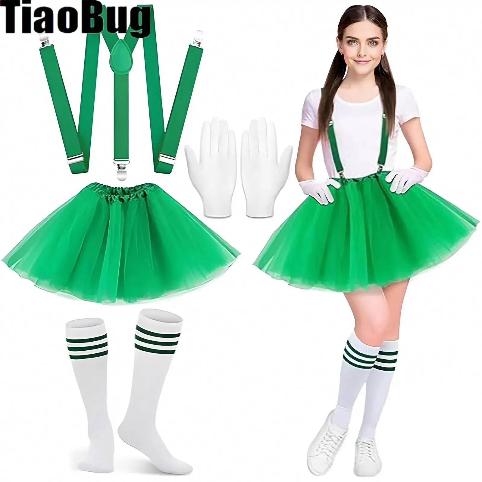 

Halloween Costume Tutu Skirt Suspenders Set for Women Y Shape Suspender Tube Stripe Socks And Gloves for Performances