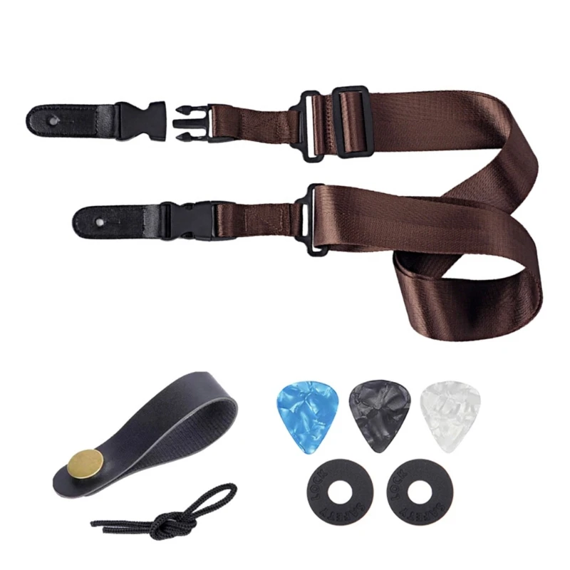 Guitar Strap Acoustic Folk Guitar Belt Strap Vintage Guitar Strap with Picks Leather Ends Guitar Strap Replacement Set