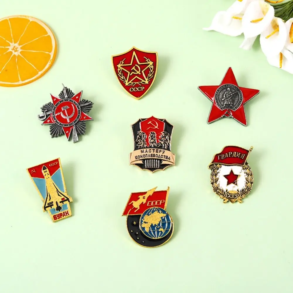 Russian Flag Brooch Ribbon Sign Badge With USSR Symbol Badge Patriotism Red Star Victory Day Lapel Pins Icon Backpack Decorative