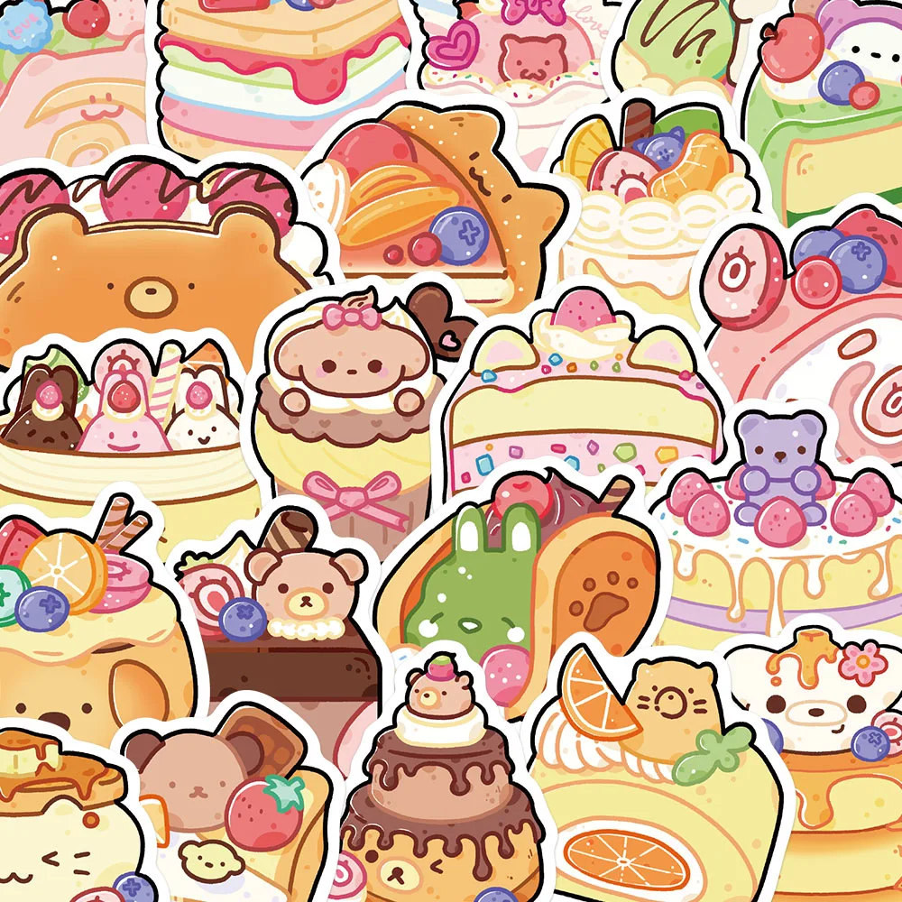 50PCS Dessert Animals Stickers Cartoon Toy Decals For Luggage Student Tablet Clipboard Refrigerator Laptop DIY Decorate Stickers