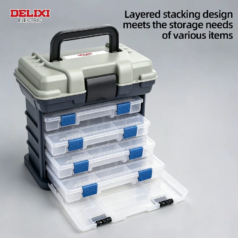 

Multi-Layer Tool Box,Adjustable Dividers,Portable Multi-Functional Storage Box With 4 Drawers,Handheld Toolbox For Small Parts.
