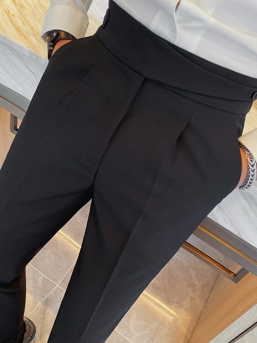 

High Waist Straight Leg Men's Business Casual Trousers Spring Autumn High End Feelings Neapolitan Style British Fashion