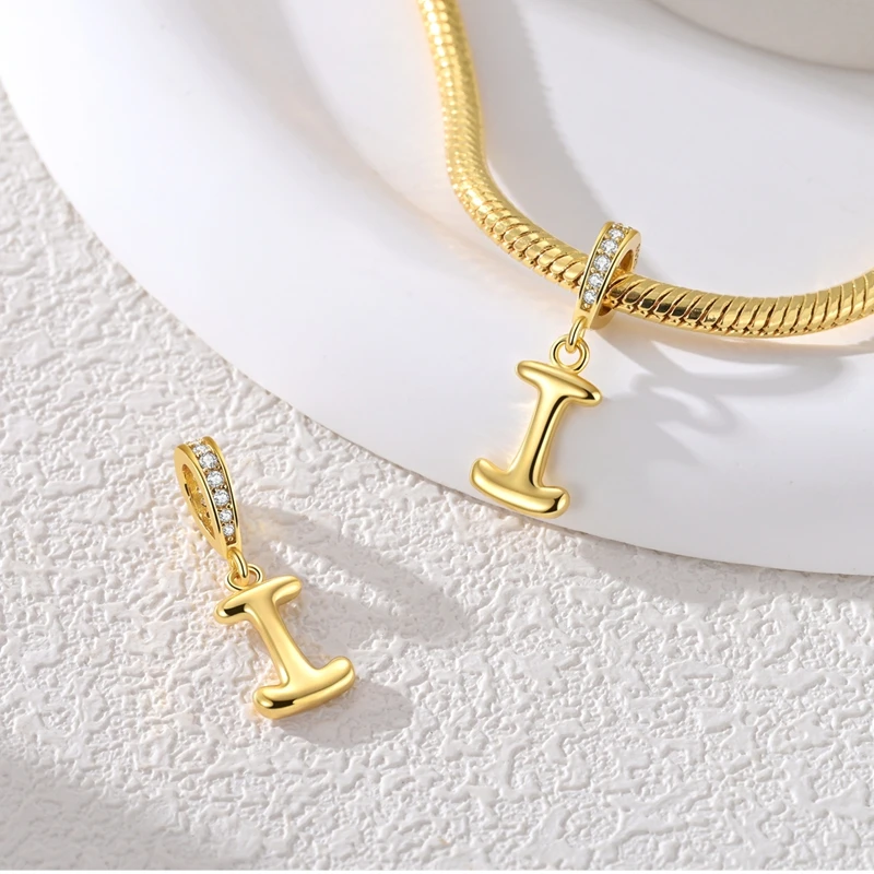 Charms 925 Sterling Silver Golden Pendant Letter Name Charms Beads Fit Original 925 Bracelet For Women Jewelry Gift DIY