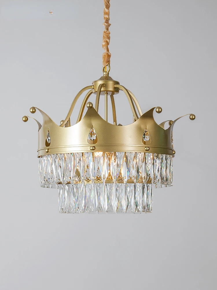 American Style Chandelier Dining-Room Lamp French Bedroom Crown Retro White Crystal Lamp Princess Study Lamps