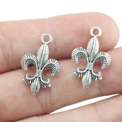 15Piece 14*23mm Antique Silver Plated Fleur De Lis Charm DIY Lis Lily Flower Pendant for Handmade Making Vintage Jewelry