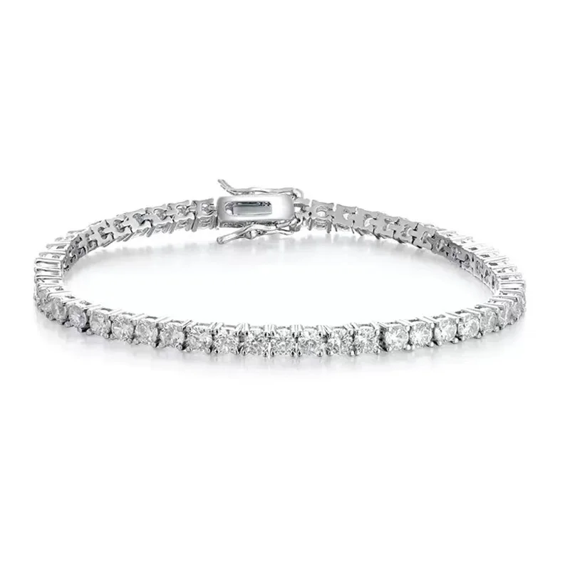 

S925 Серебряный теннисный браслет с блестящими камнями Изящные женские украшения Яркая огранка Повседневная одежда День рождения Юбилей День матери