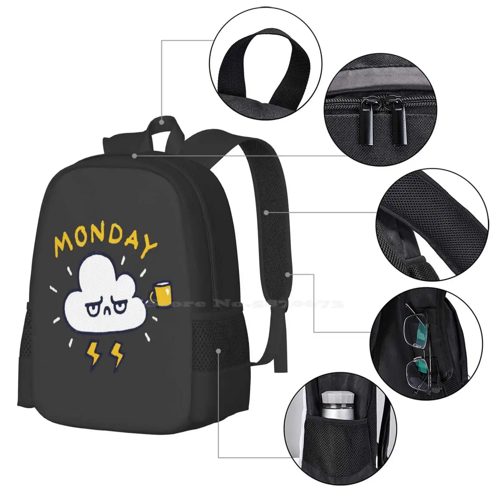 Another Monday Pattern Design Bag Student'S Backpack Coffee Shop Cup Of Coffee I Want Coffee Quarantine Social Distancing Funny