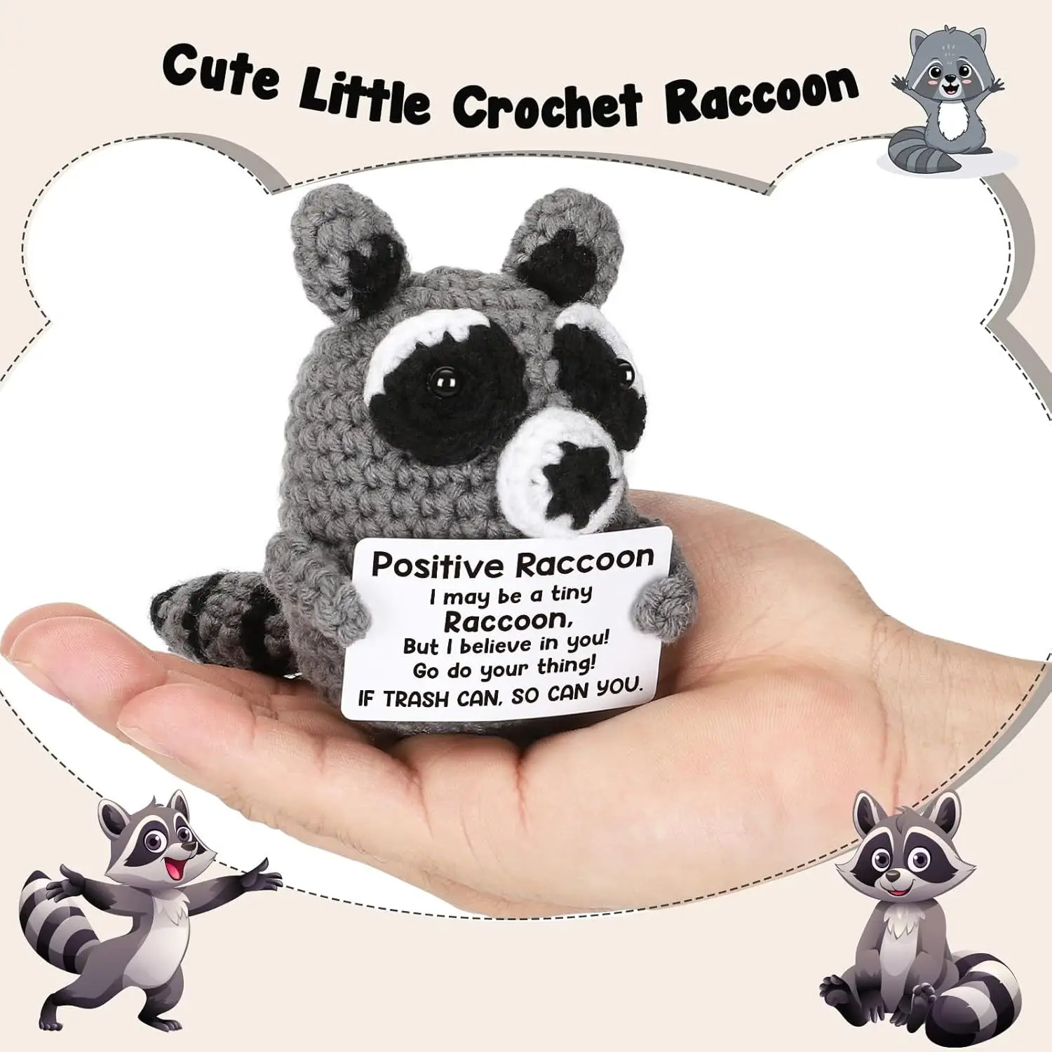 Handmade Positive Crochet Animals Gift for Birthday, Anniversary, Thanksgiving Halloween Christmas Funny Gifts for Women, Men