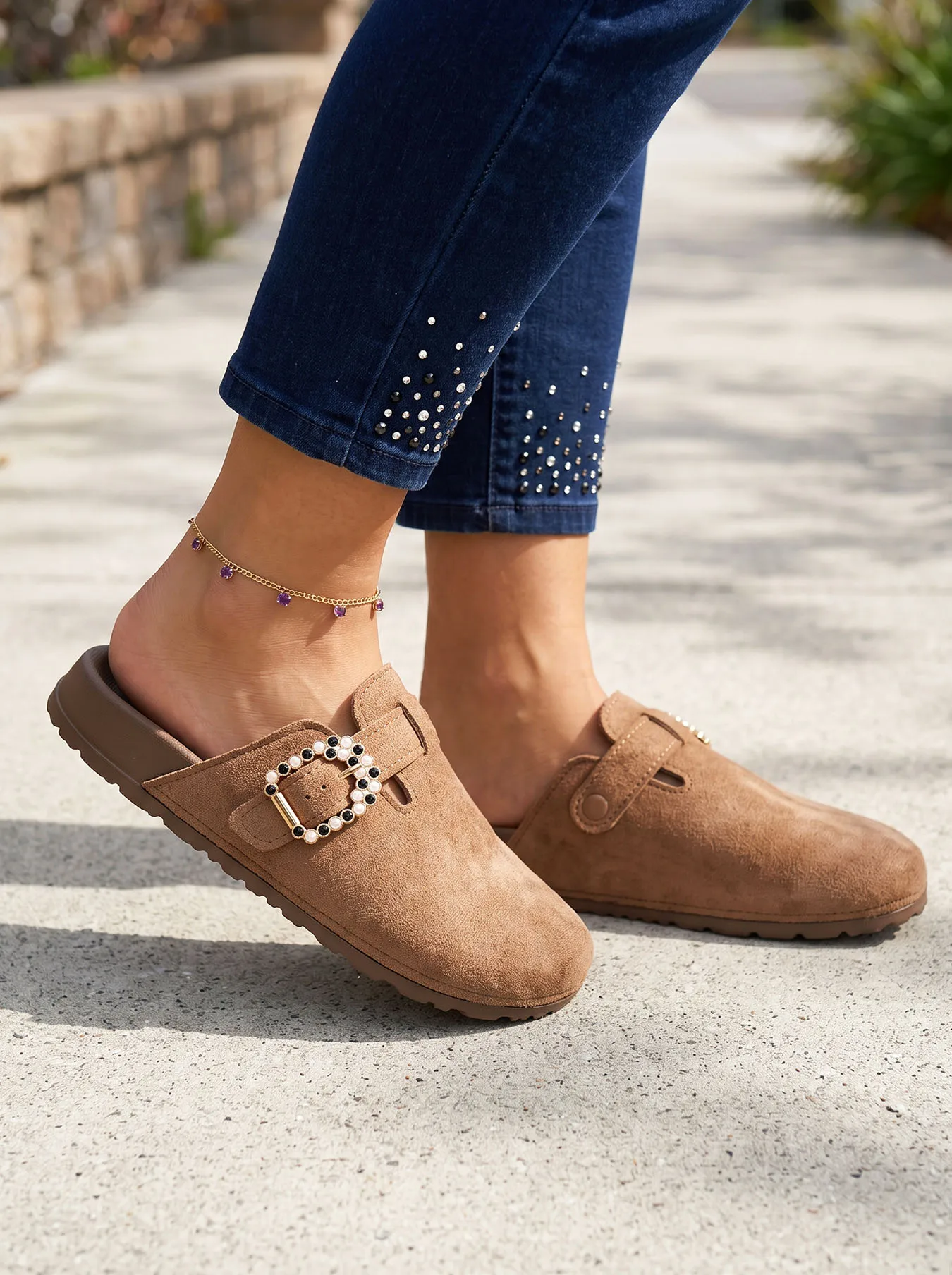 Men Suede Mules Plus Size Clogs Decorative Buckle Backless Slip On Fashion Casual Comfortable Versatile Shoes 32-50