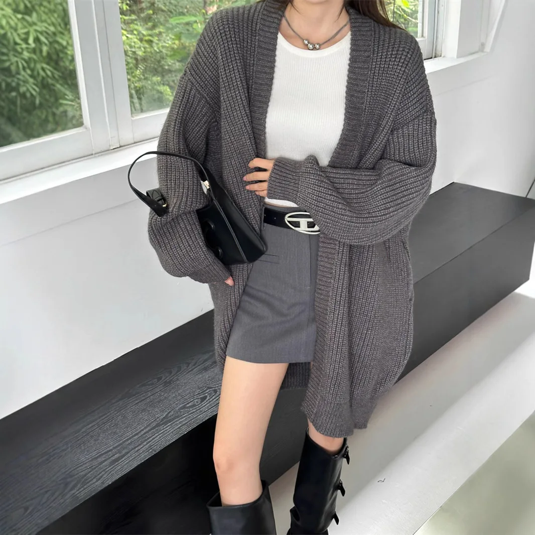

Women Sweater Cardigan Coat Knitted Jacket Autumn Winter 2025 Vintage Open Stitch Knitting Outerwear Office Lady Knitwear