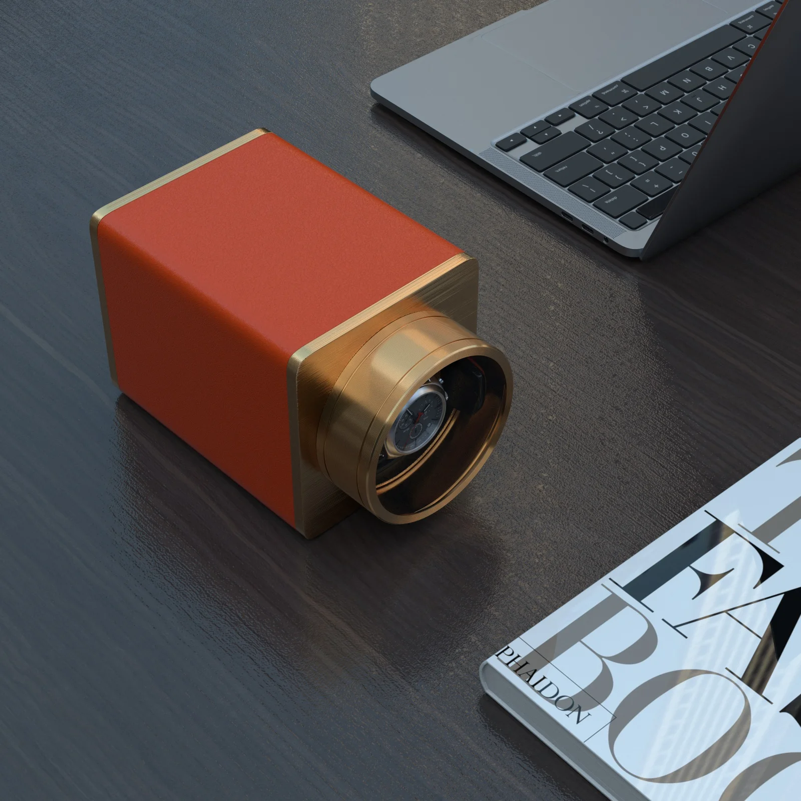 Pojedynczy rotomat do zegarków automatycznych, skóra wegańska, dla podróżnika, ciche silniki Mabuchi, z pudełkiem prezentowym - Sunkist Orange