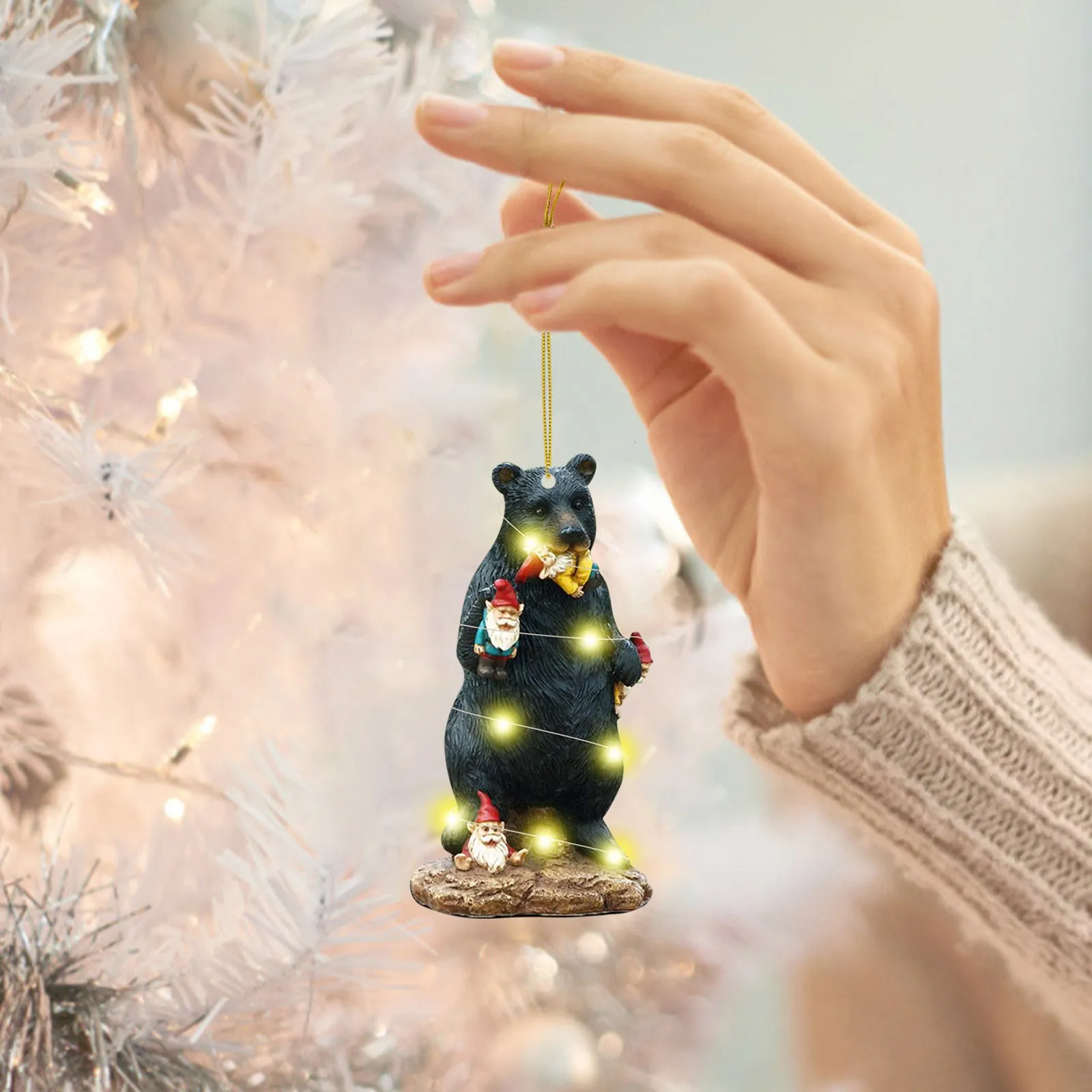 Animal Eat Gnome Ornaments decorazioni natalizie per esterni ciondolo gatto dinosauro orso nero ciondolo acrilico a doppia faccia giocattoli regalo