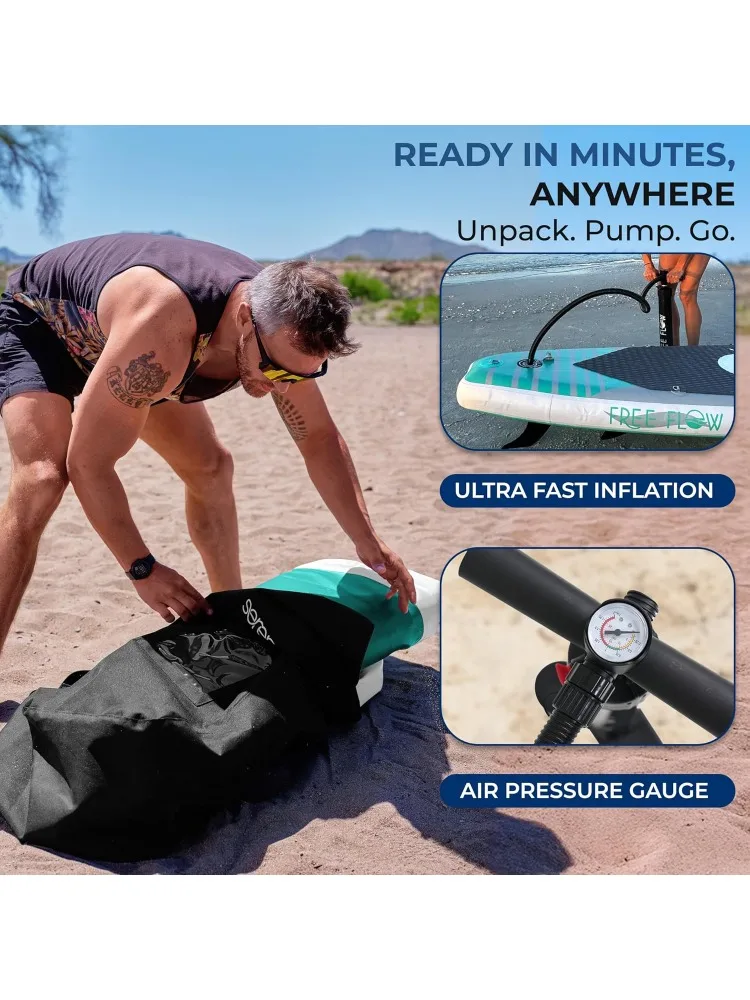 لوح مجداف قابل للنفخ مقاس 10 بوصات مع منصة واسعة مقاس 32 بوصة - سطح EVA غير قابل للانزلاق، هيكل بغرز منسدلة، 3 قطع Al