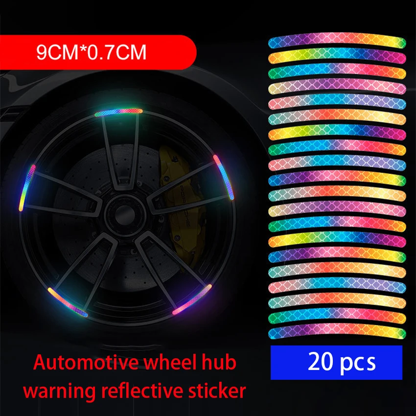 Светоотражающие предупреждающие наклейки на автомобиль, мотоцикл, велосипедные ступицы колес, семь цветов, лазерные украшения автомобиля, аксессуары, 20 шт.