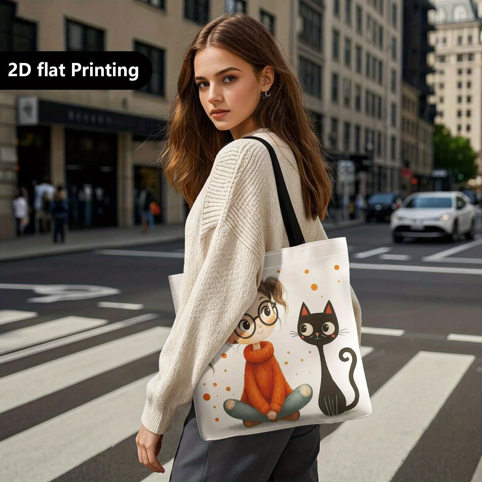 A Roomy Tote Designed for Women, Ideal for Various Daily Uses Such As Work, Cat Illustrations, Grocery Shopping