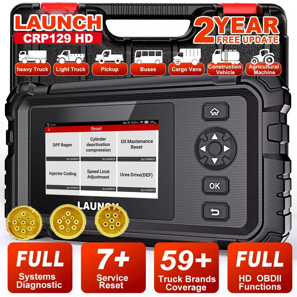

LAUNCH CRP129 HD Heavy Duty Truck Scanner Diagnostic Tool Speed Limit Adjust DPF Reset Bi-directional Commercial Diesel Truck Sc