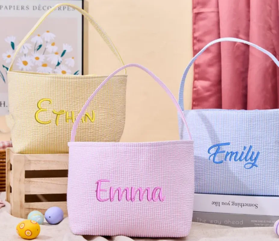 

Easter Basket, Personalized Easter Basket, Monogram Easter Basket, Girls Basket, Boys Basket, Seersucker Easter, Embroidered