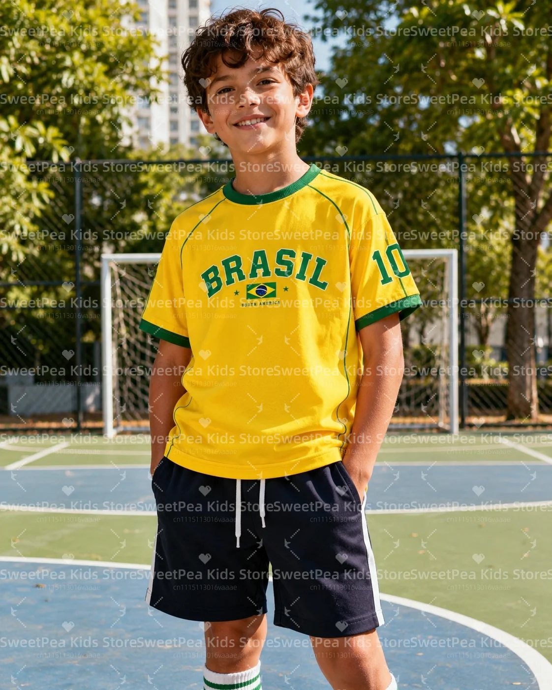 Brasilien Fußball Kinder T-Shirt Fußballtrikot Retro Streifenmuster Atmungsaktiv Schnelltrocknend Trainingsshirt Fan Sport Top Herren Damen T-Shirt