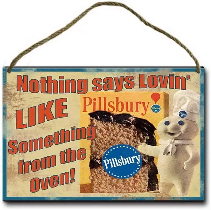 Happyen Wood Sign 8X12 Inch Pillsbury Doughboy, Cake Mix, Baking Hanging Wooden Wall Plaque Decor Signs sign