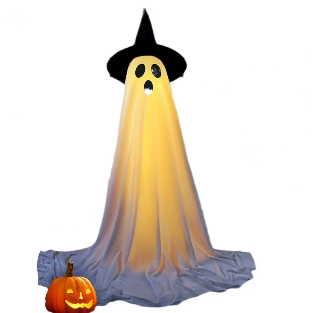 Glowing Ghosts Spooky Halloween Ghost Decorations with Witch Hat String Lights for Outdoor Indoor Use Ghost Figurines for Front