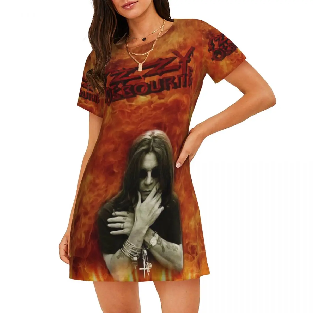 

Женская ночная рубашка Heavy Metal Rock Ozzy Osbourne с короткими рукавами, ночные рубашки с короткими рукавами для прогулок, отпуска, ночная рубашка