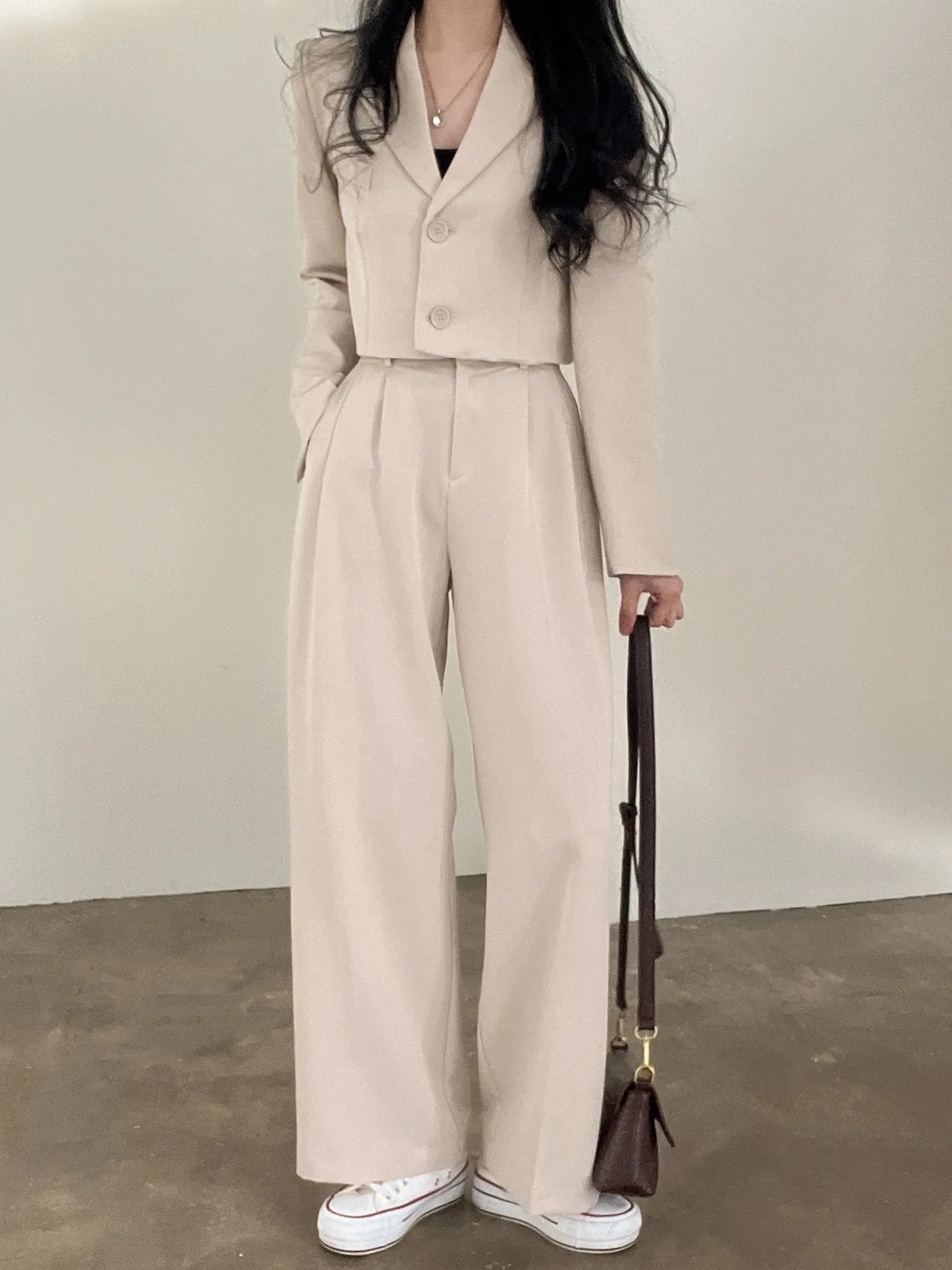 

Ele Casual Women's Suiting Set Loose Fit Two-Piece Ensemble Faionable Long Pants And Jaet Outfit for Spring