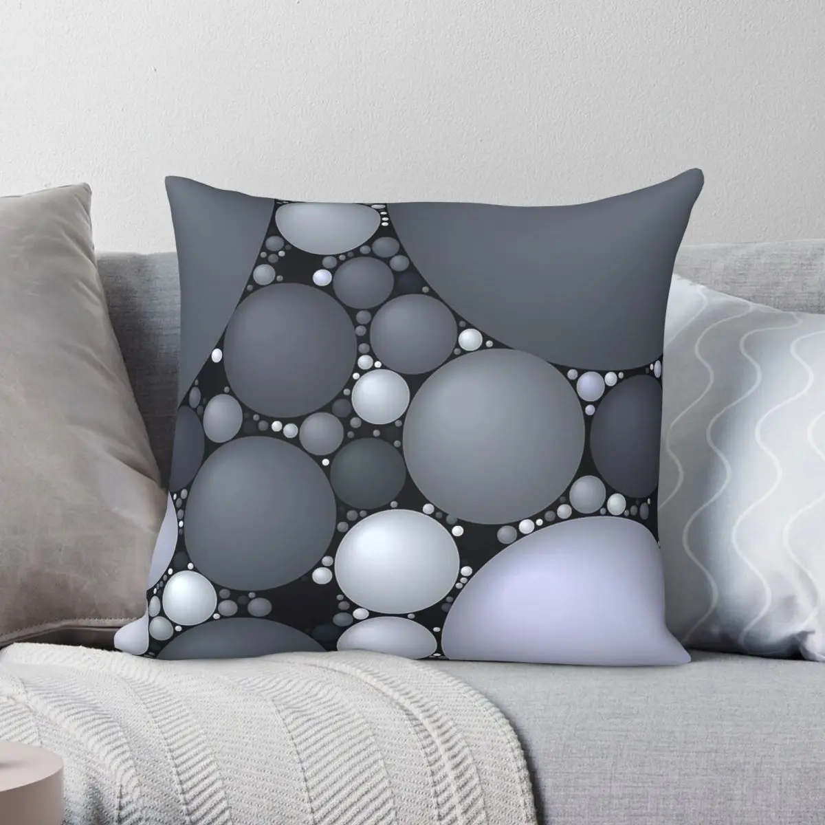 Gray 3D Circles Bubble Square Pillowcase Polyester Linen Velvet Pattern Zip Decorative Sofa Seater Cushion Cover