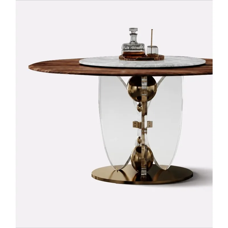 mansion natural luxury stone dining table, villa mansion restaurant dining table, high-end walnut round dining table