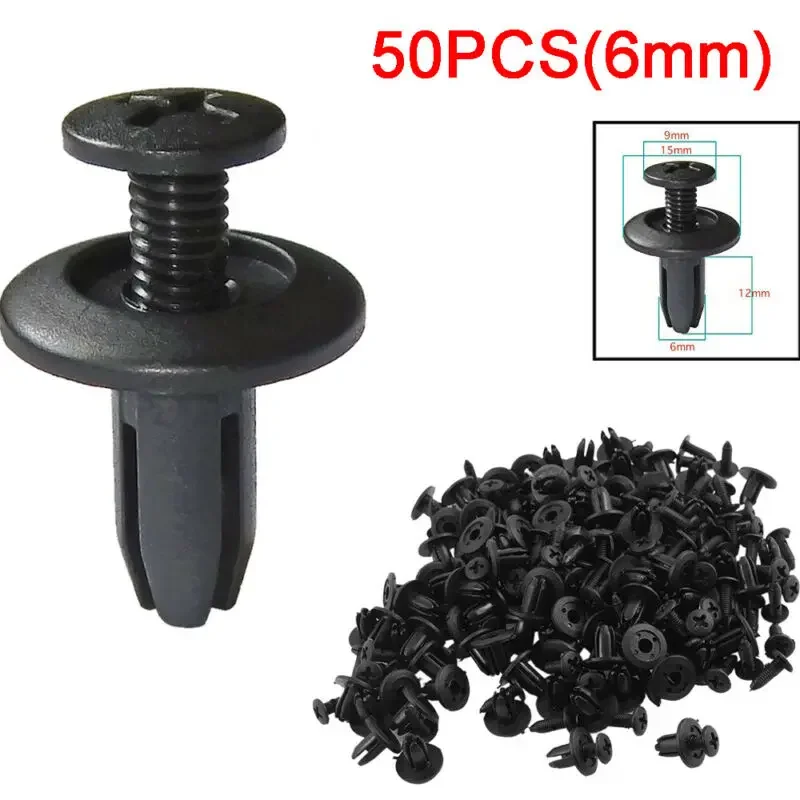 50pcs Car Body 6mm Hole Diameter Plastic Rivet Fasteners Fender Bumper Push Pin Clips For Holding On Radiator Yoke, Mudguard  