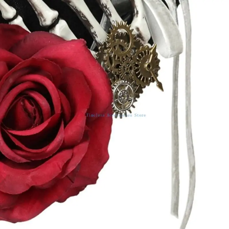 قبعة 97QE Skull Hand Steam Punk Black Gear Top Hat مع نظارات عيد ميلاد الزفاف