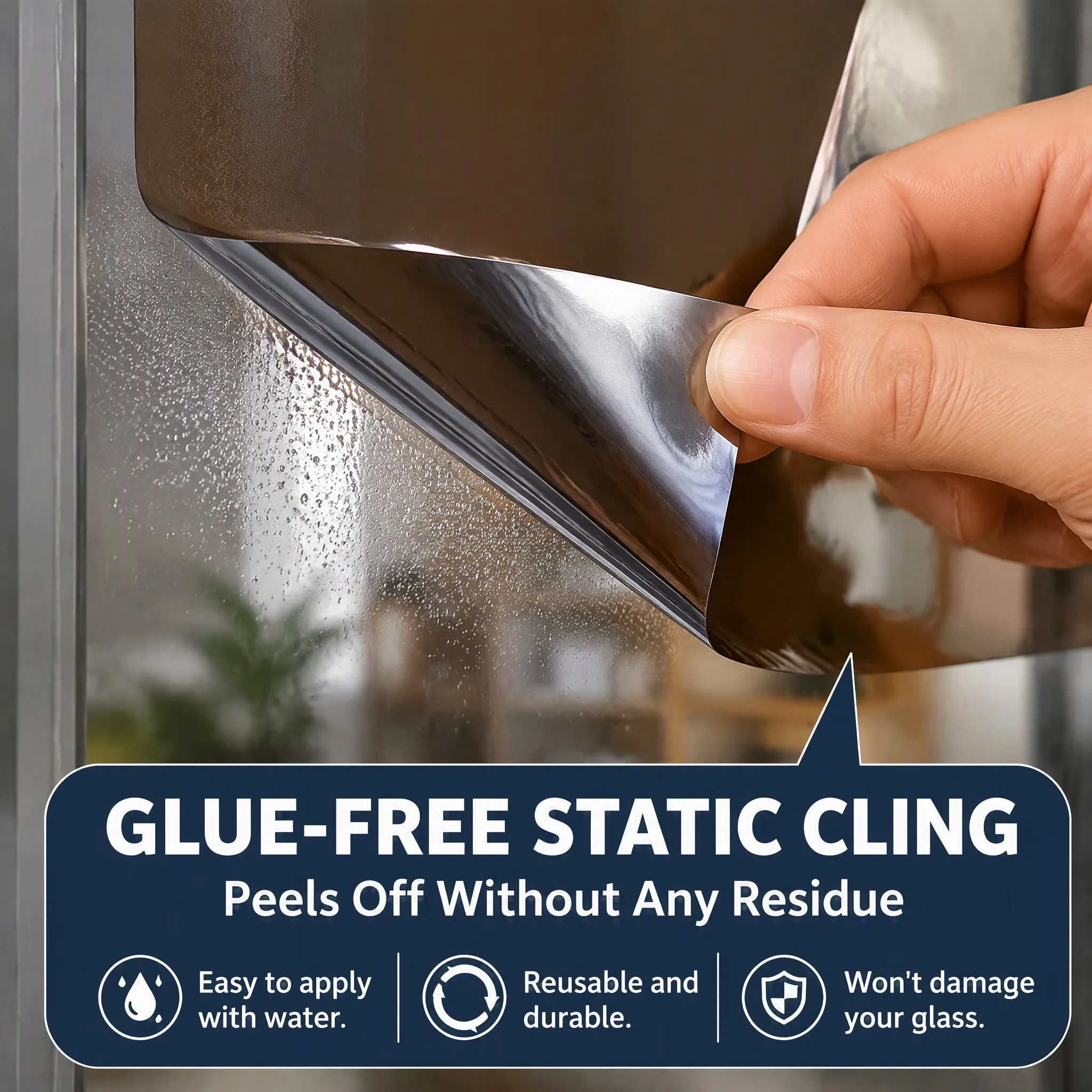 Brown Static Cling One Way Mirror Window Film Solar Tint Privacy Glass Sticker with Silver Back Anti UV Heat Insulation for Home