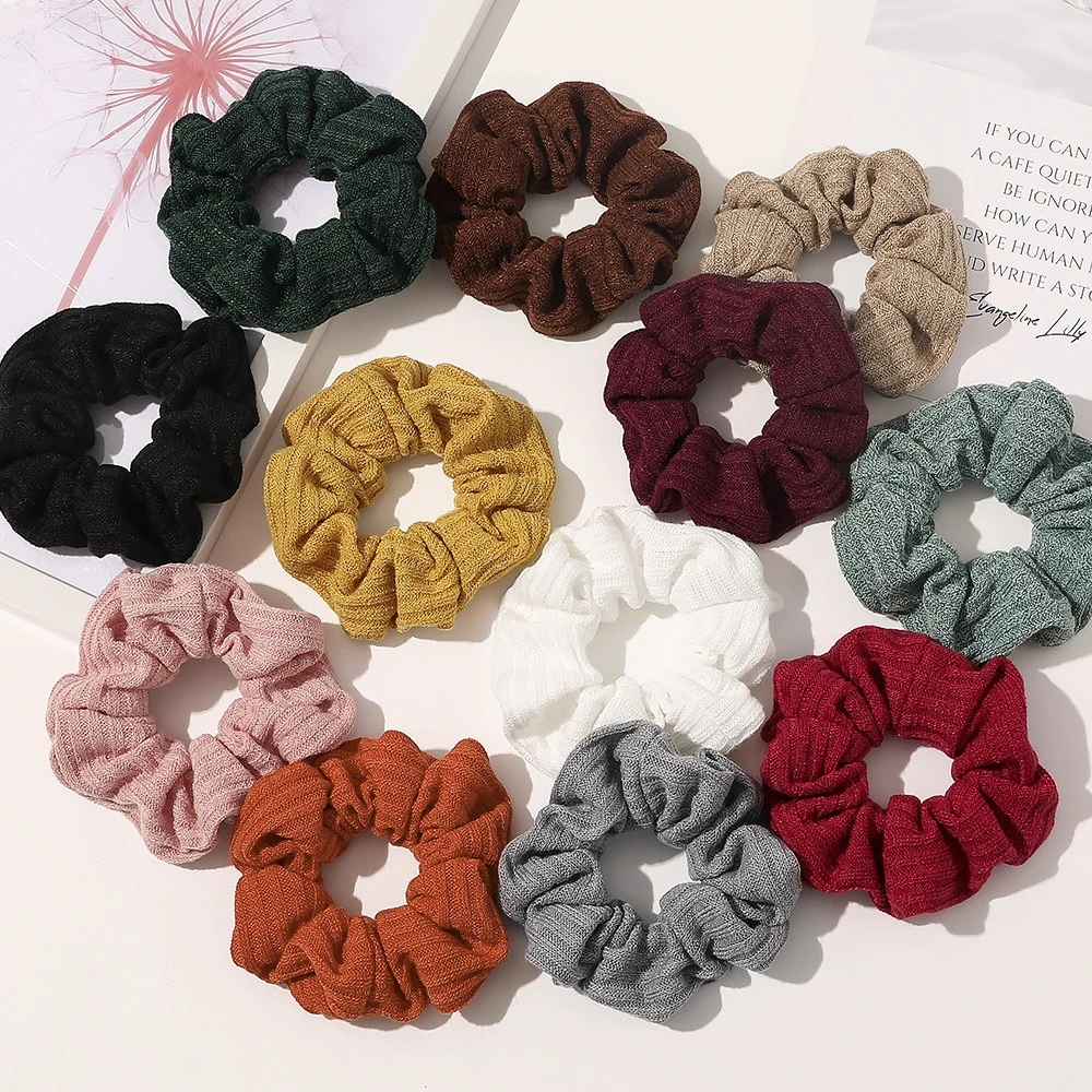 Autumn Winter Striped Large Intestine Hairbands Simple Yarn Hairbands Elastic Large Rubber Bands Hair Accessories for Women New