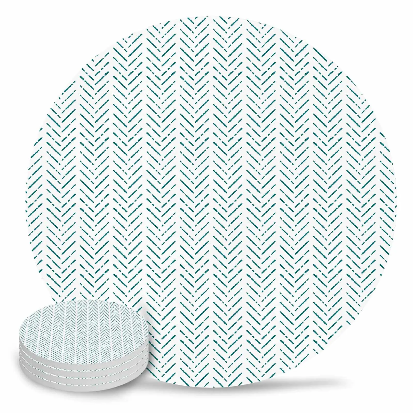 Modern Art Simple Lines Texture Blue Green Round Coaster Coffee Table Mats Kitchen Accessories Absorbent Ceramic Coasters