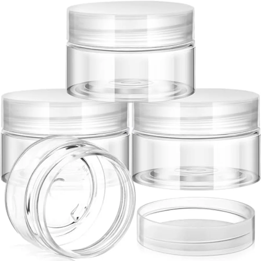 

4 Pieces Round Wide-mouth Leak Proof Plastic Container Jars with Lids for Travel Storage Makeup Beauty Products Face Creams Oil