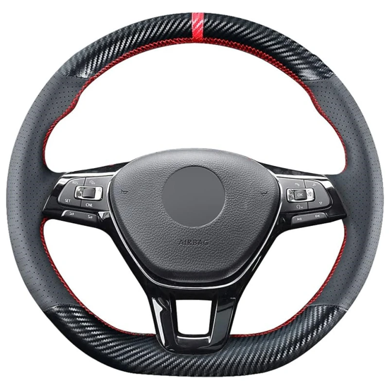 Carbon Fiber Leather Steering Wheel Cover for Volkswagen VW Golf 7 Mk7 Arteon Atlas Jetta Passat Sportwagen Alltrack Ti-guan