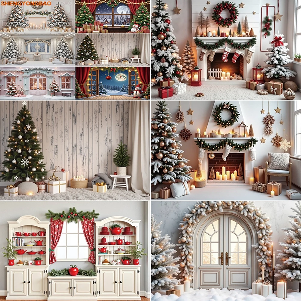 

Christmas 2024 Photography Backdrop New Year Window Xmas Tree Photozone Background Baby Photo Studio Photobooth Supplies