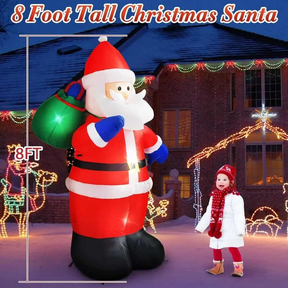 Christmas Inflatables, Santa Outdoor Claus with Gift Bag Built-in LED Lights Blow Up Yard Decoration, Inflatables Christmas